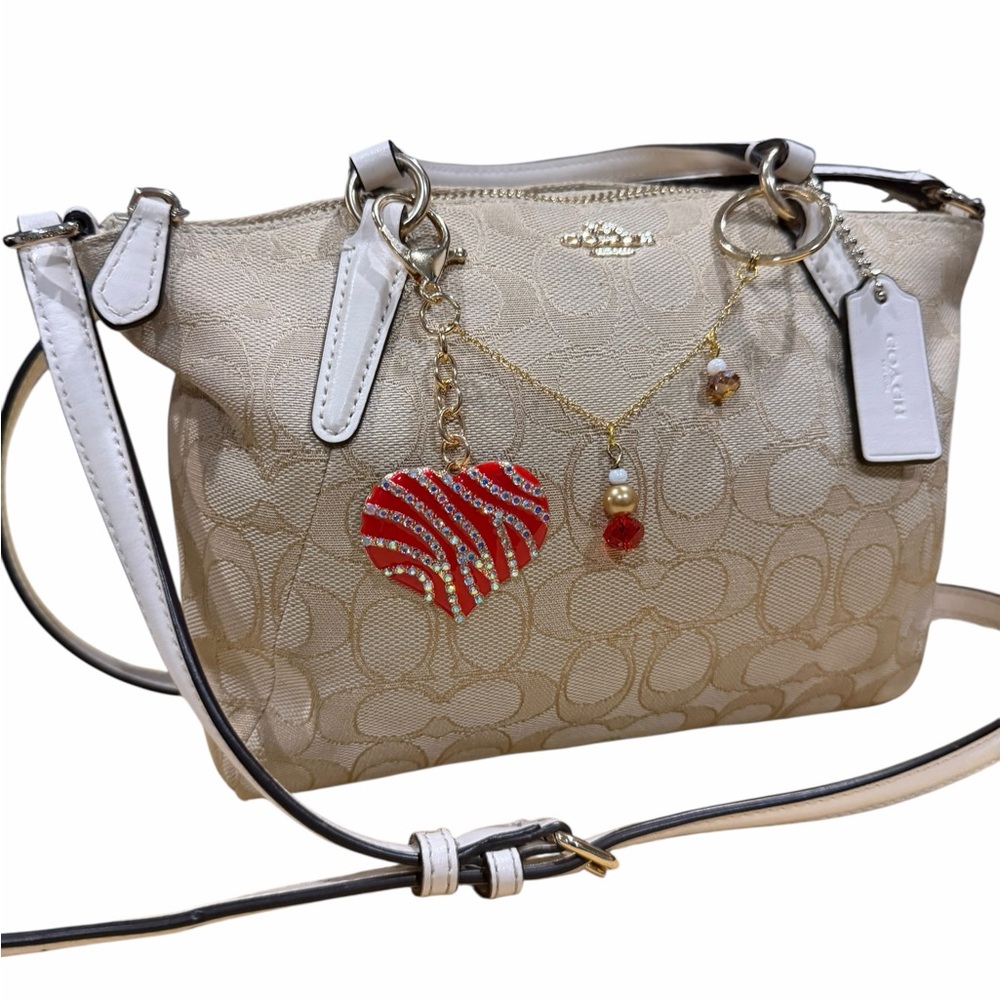 Coach Beige Signature Satchel Bag With Hand Crafted Purse Chain Necklace - Picture 5 of 11
